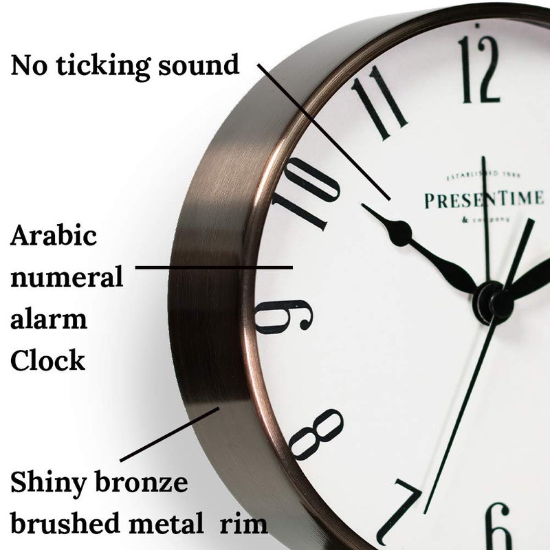 Presentime & Co Lewis Mantel Alarm Clock, Desk and Shelf Clock, Tabletop Decoration, 5.5 x 5 inch, Silent no Ticking, Metal Base, Bronze Finish, Arabic Numeral - Image 3